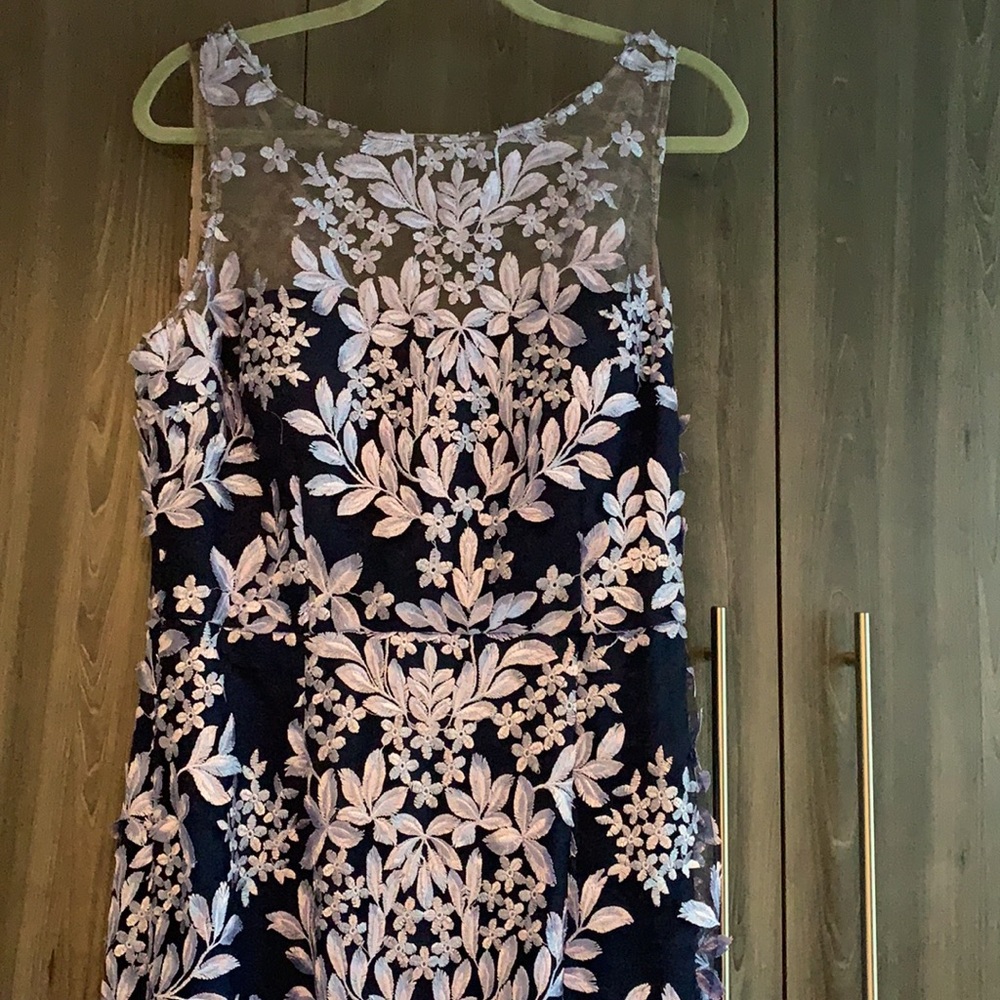 JS Collections periwinkle embroidered gown.